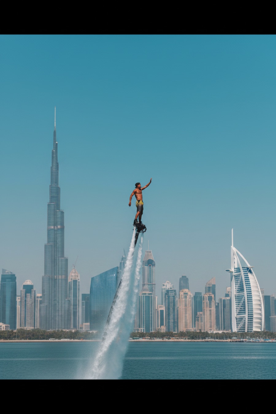 Flyboard athlete above the water