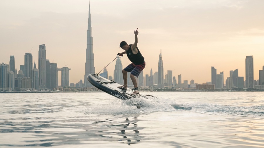 Jet surf board at high speed